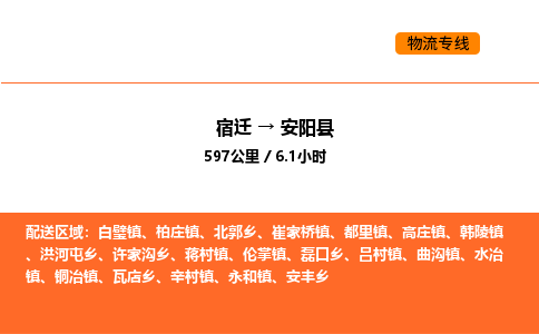 宿迁到安阳县物流专线-宿迁至安阳县物流公司-宿迁发安阳县货运专线