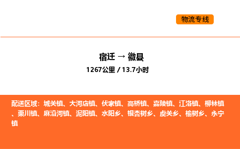 宿迁到徽县物流专线-宿迁至徽县物流公司-宿迁发徽县货运专线